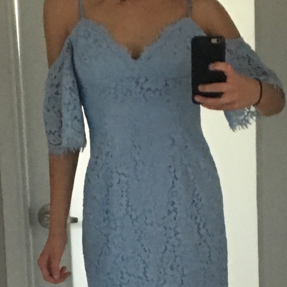 Bardot Sky Blue Karlie Off The Shoulder Lace Dress